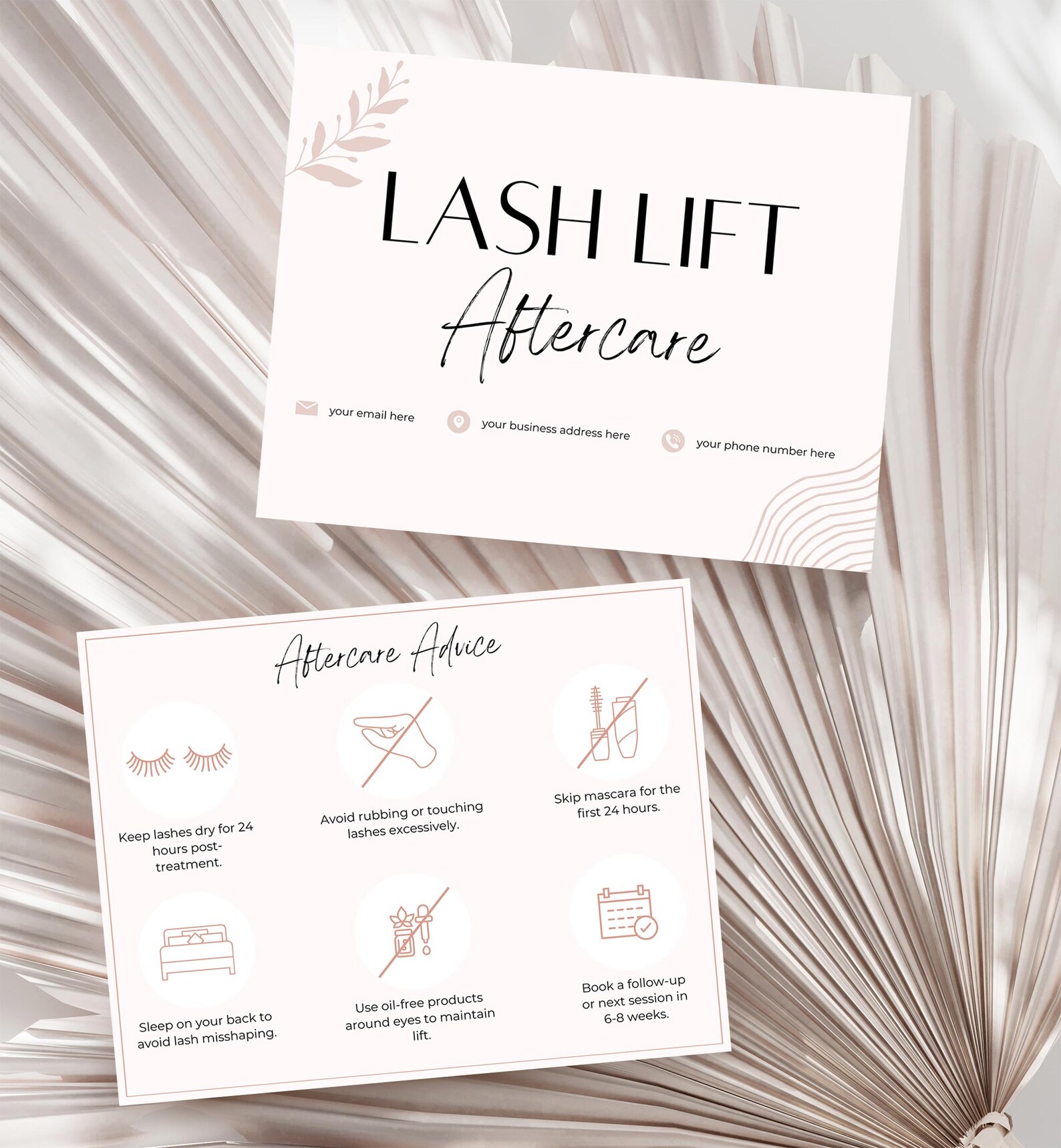 Lash Lift Aftercare Cards - Printable & Customizable Care Instruction Templates for Estheticians ...