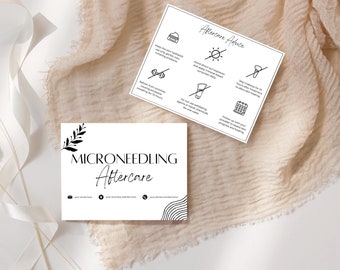 May include: A white card with black text and illustrations outlining aftercare advice for microneedling. The card includes instructions such as keeping the skin hydrated, avoiding direct sun exposure, and avoiding makeup for 24 hours.