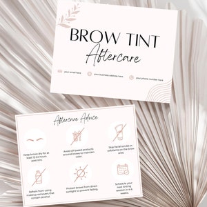 Brow Tint Aftercare Cards - Afdrukbare en aanpasbare zorginstructiesjablonen voor schoonheidsspecialisten, spa's, salons, schoonheidsspecialisten