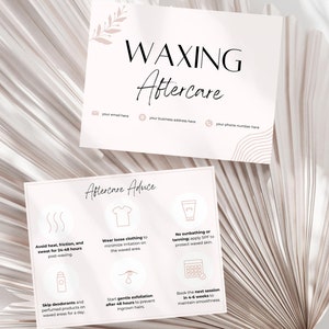 Waxing Aftercare Cards - Printable & Customizable Care Instruction Templates for Estheticians, Spas, Salons, Esthetician Beauty Services