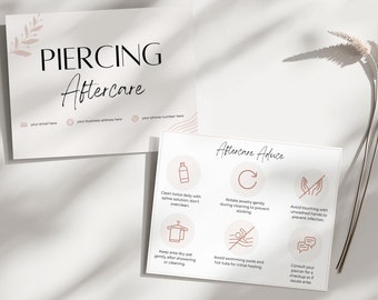 Piercing Aftercare Cards - Printable Customizable Care Instruction Templates for Estheticians, Spas, Salons, Small Business, Beauty Services