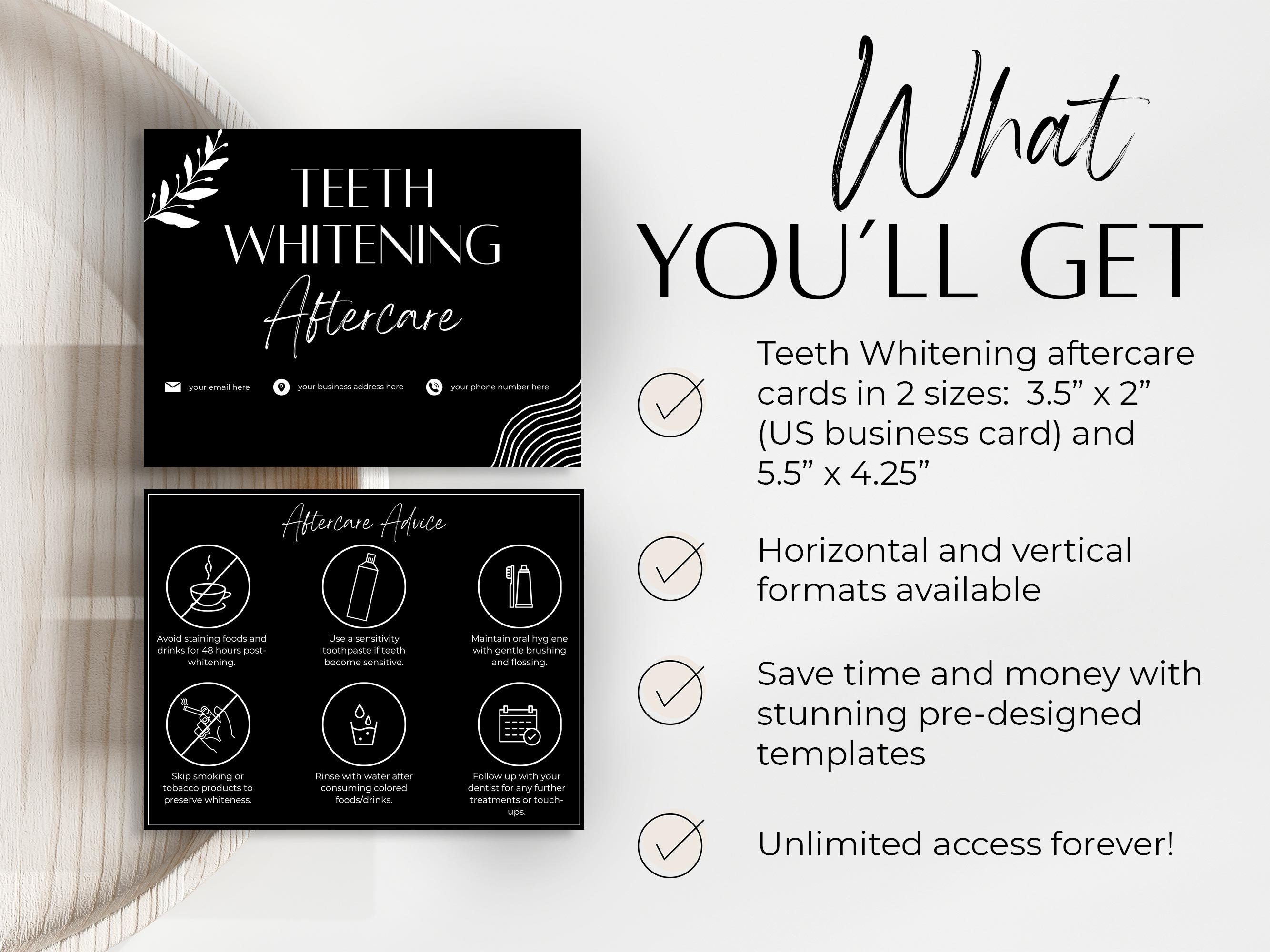 Teeth Whitening Aftercare Cards Editable Posttreatment Care Card Templates for Aesthetic