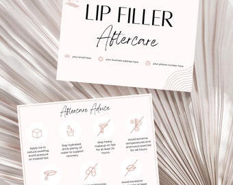 Lip Filler Aftercare Cards - Printable & Customizable Care Instruction Templates for Estheticians, Spas, Salons, Esthetician Beauty Services