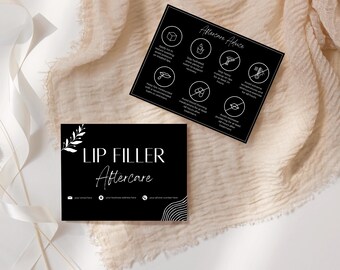 Lip Filler Aftercare Cards - Editable Post-Treatment Care Card Templates for Aesthetic Services, Estheticians, Salons, Spa, Small Businesses