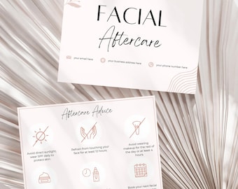 Facial Aftercare Cards - Printable & Customizable Care Instruction Templates for Estheticians, Spas, Salons, Esthetician Beauty Services