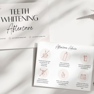 Cartoline post-terapia per lo sbiancamento dei denti - Modelli di istruzioni post-terapia stampabili e personalizzabili per estetisti, spa, saloni, servizi di bellezza