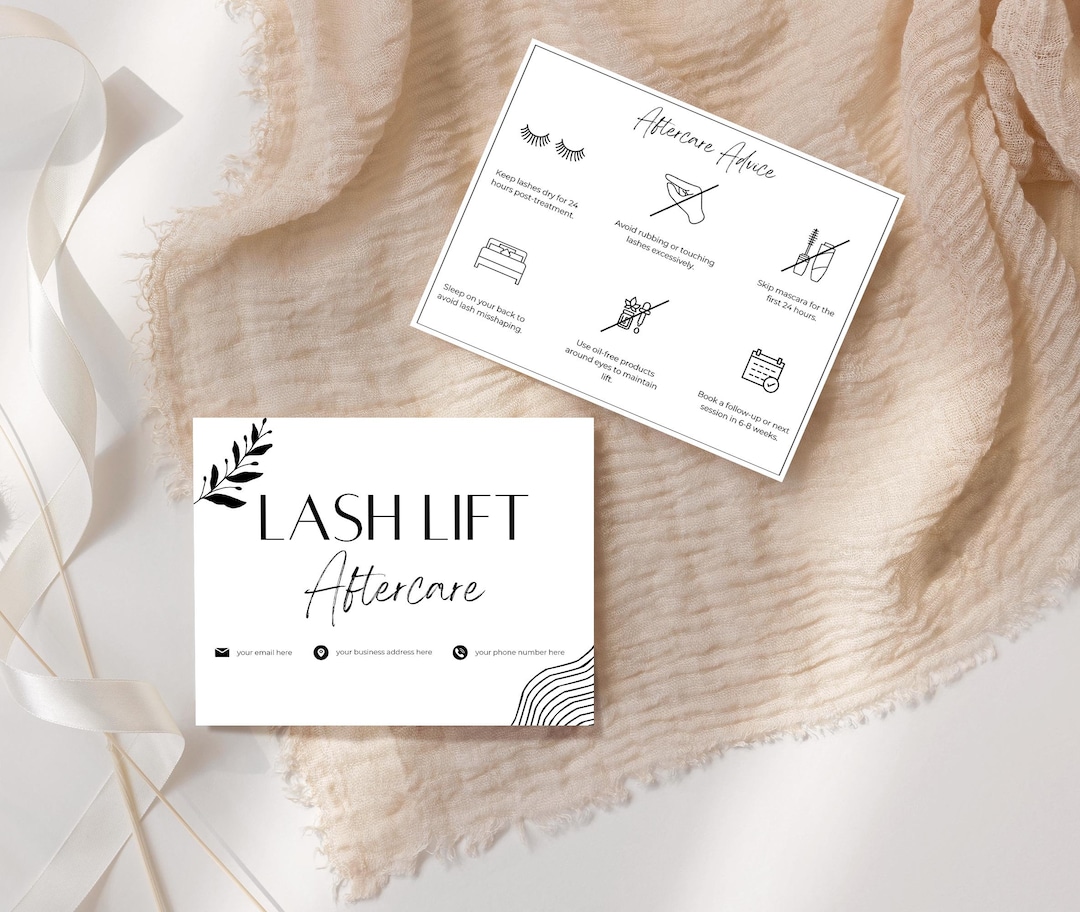 Lash Lift Aftercare Cards Printable & Customizable Care Instruction Templates for Estheticians ...