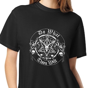 Aleister Crowley T-Shirt: Occult Pentagram, Red Lettering