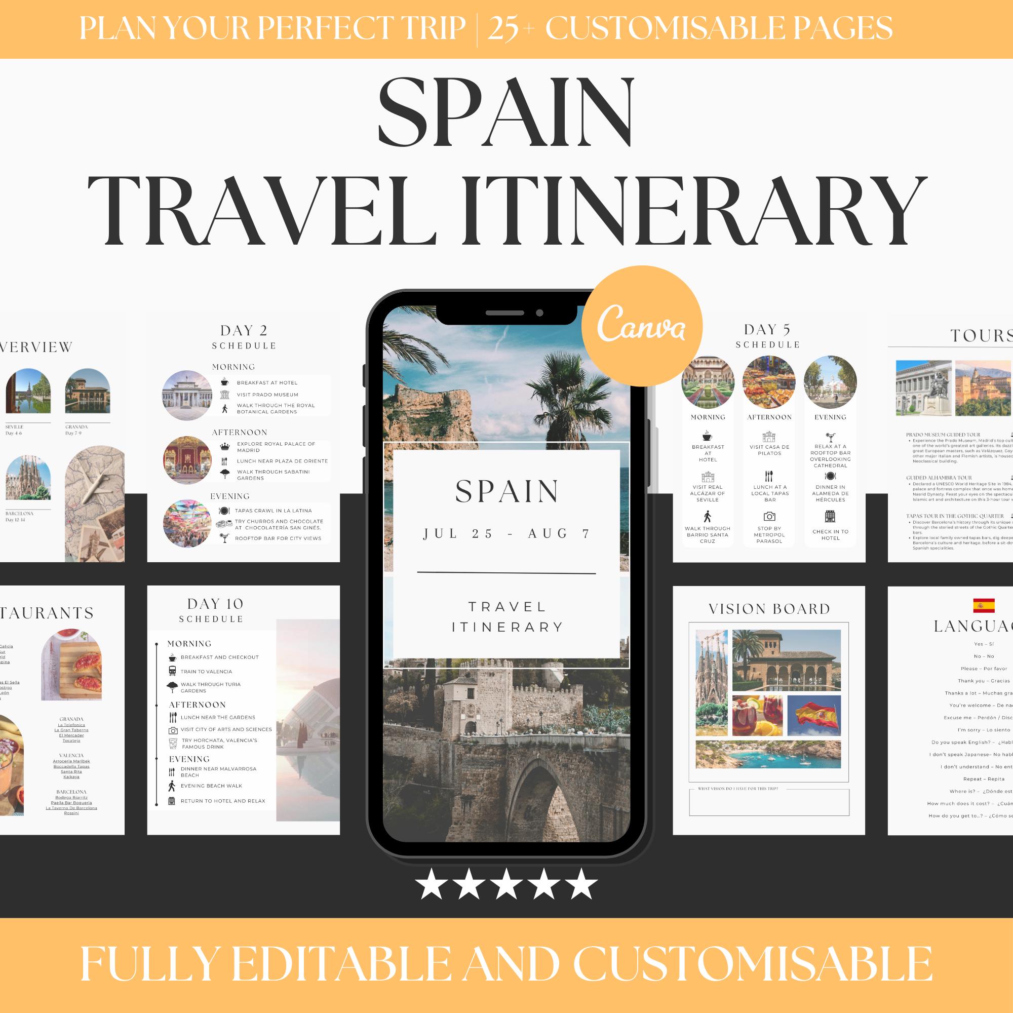 Spanien Reiseplaner bearbeitbarer Reiseplaner | Anpassbarer Reiseplaner | Madrid Barcelona Reiseführer | Spanien Urlaubs & Honeymoon Organizer