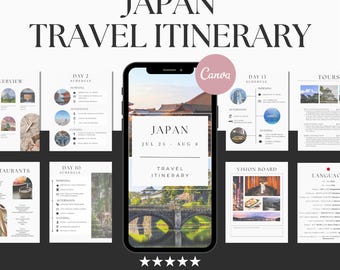 Japan Travel Itinerary: Customizable Trip Planner (Canva Editable, Digital Download)