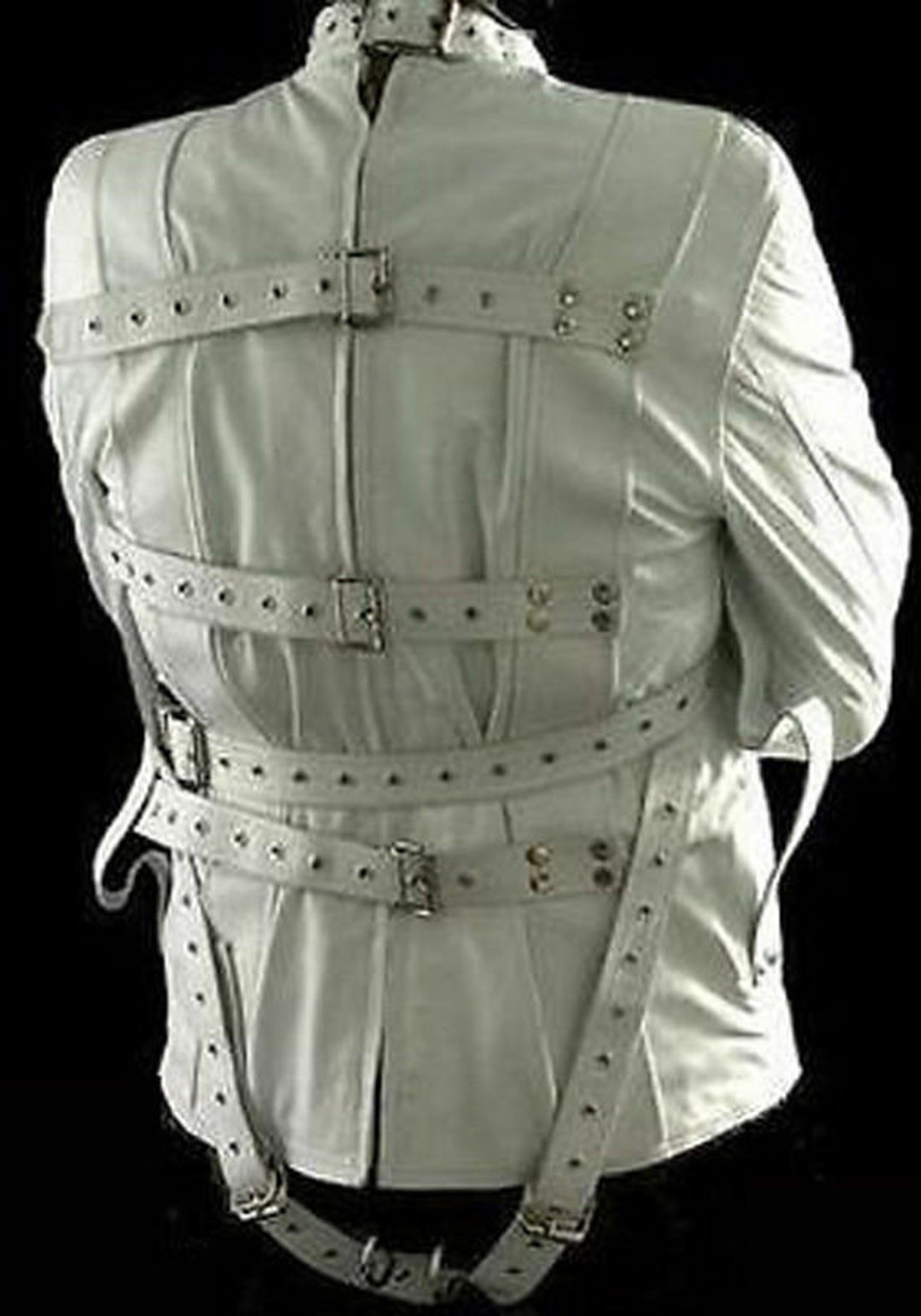 White Leather Strait Jacket - Etsy
