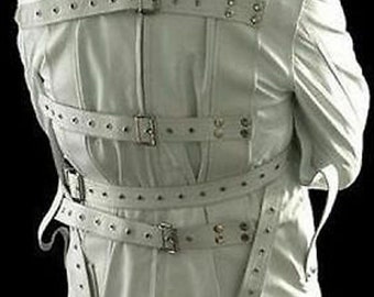 Camisa de fuerza de cuero blanca