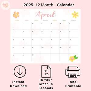 Calendario imprimible 2025 / Planificador mensual 2025 / Tamaño carta / Horizontal / Inicio en domingo / Divertido / Descargable / PDF y JPEG digitales