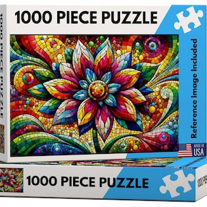 Mosaic Jigsaw Puzzle, Flowers, 1000 Piece Jigsaw, Unique Puzzle, Adult Puzzle, Unique Jigsaw Puzzle