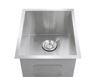 Fregadero de cocina rectangular bajo encimera hecho a mano, estilo moderno, acabado satinado pulido, fregadero de barra de acero inoxidable, fregadero de cocina para exterior