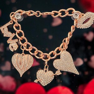 Rose Gold Chain Link Clear Bling Charm Bracelet. YRG-108