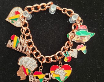 Nuru. Rose Gold Chain Link with African-American Charm Bracelet. YRG-100