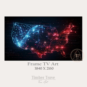 Carte des Etats-Unis 4 juillet Art numérique pour télévision | Scène patriotique des fêtes | Oeuvre d'art du jour de l'indépendance | Art intemporel de carte des Etats-Unis | Téléchargement instantané