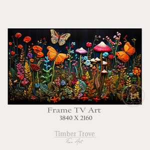 Retro gestickte Schmetterlinge im Wald - Rahmen TV Art DIGITAL Download - Instant Download