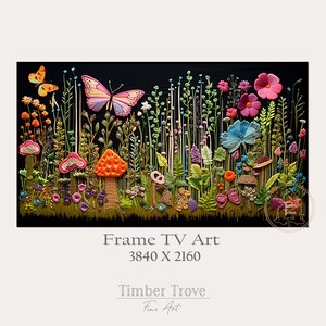 Retro gestickte Schmetterlinge im Wald - Rahmen TV Art DIGITAL Download - Instant Download