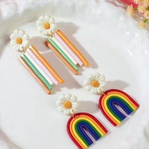 Pride Rainbow and Pastel Polymer Clay Dangle Earrings | Colorful Statement Earrings for Spring Pride Month & LGBTQ+ Gifts | Daisy Earrings