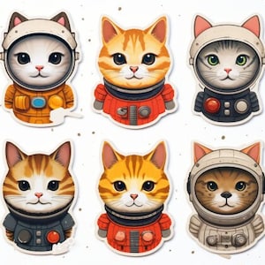 adesivos de gatos fofos, adesivos para cartões, álbum de recortes, brincadeiras, adesivos, astronautas, gatos fantasiados