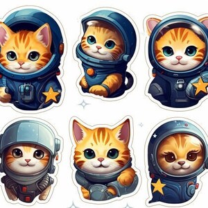 Adesivos de animais fofos, astronautas de gatos, gatos, astronautas, adesivos divertidos, álbum de recortes, cartões comemorativos, cartão