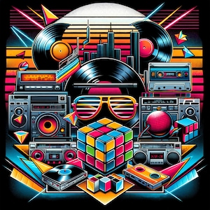 Ladda ner bild för t-shirt i 80-talsstil