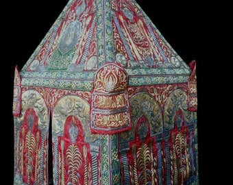 Islamic art Antique A Silver(50kg) Silk Mahmal, made for Hajj of 1248 AH (1831 - 32 AD), bearing the name of the Ottoman Sultan Mahmud II.