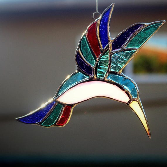 Hummingbird Stained Glass Lightcatcher - Suncatcher Hanging Home Decorer - Gifts-for-Friend Garden Decorate Custom Suncatcher