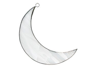 Stained Glass Half Moon Suncatcher | Crescent Moon Window Hanging | Handmade Celestial Glass Decor | Moon Lover Gift | 6 x 4.5 Inch