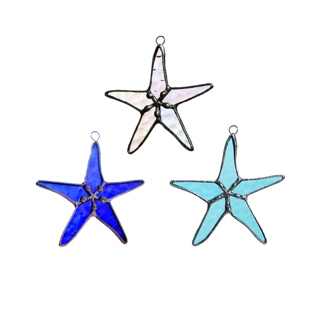 Stained Glass Starfish Suncatcher for Beach Home and Garden Decor 3 PC