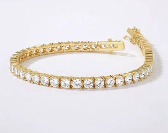 Pulsera de tenis redonda de moissanita en plata de ley, chapada en oro amarillo, joyería minimalista