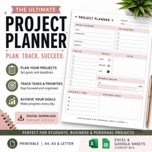 Project Planner Spreadsheet Task Tracker & To Do List Google Sheets Excel Workflow Organizer Project Management System ADHD Productivity