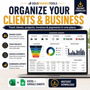 Klientspårning för småföretag Hantera kunder Projekt Fakturor Betalningar Freelancer CRM Företagsorganisatör Excel Google Sheets