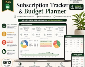 Planilha de controle de assinaturas, planejamento orçamentário, Planilhas Google, Excel, calendário de renovação, controle de contas mensais e despesas.