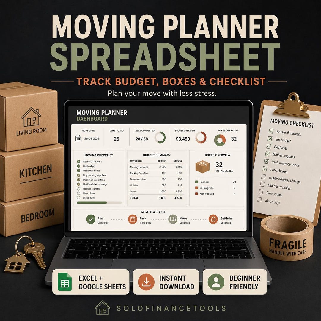 Moving Checklist Spreadsheet Google Sheets Excel, Moving Planner Budget ...