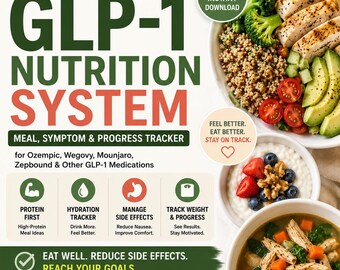 Sistema de Nutrição GLP-1, Planilha de Controle de Refeições GLP-1, Ozempic, Wegovy, Mounjaro - Rastreador de Alimentos e Sintomas, Planejador de Medicamentos para Perda de Peso