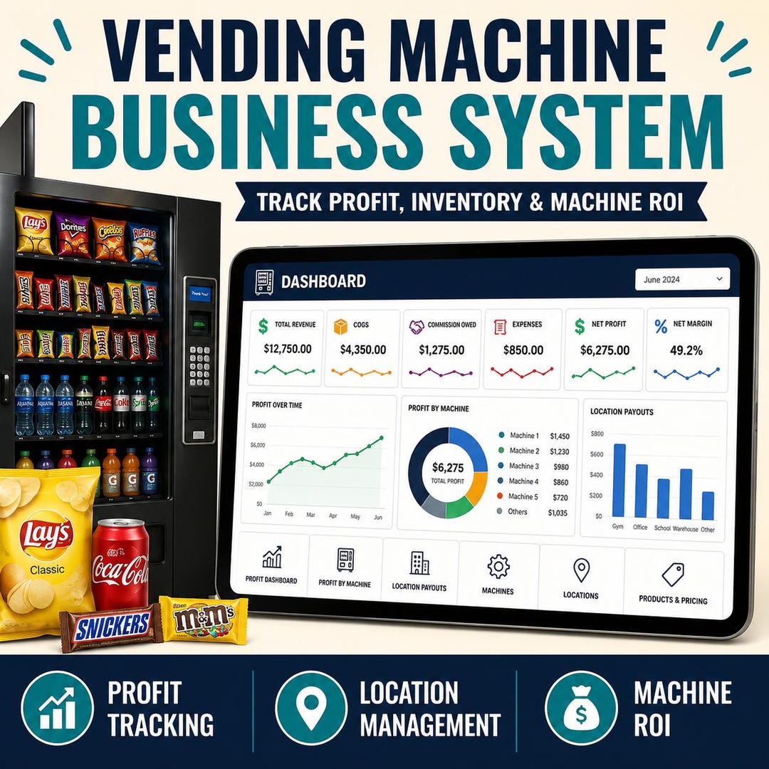 Machine Use Spreadsheet Vending Machine Business Spreadsheet Vending Machine Profit Tracker ...