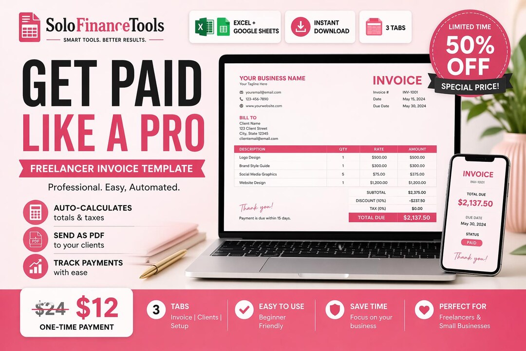 Freelancer Invoice Template | Invoice Tracker Google Sheets Excel ...
