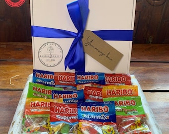 Haribo Candy Gift Box Hamper – Treat Size Variety - Happy Birthday - Any occasion - Thank you - Get well soon