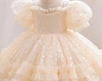 Ruffled puff styles sleeve Princess Dress Stylish Puffy Gown Dress Baby Photoshoot Family Shoot Cake Smash First Birthday