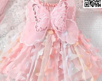 Magical Mesh Princess Dress with Butterfly Wings - Perfect for Baby Girl Parties Handmade Boho Dress Baby photoshoot first birthday