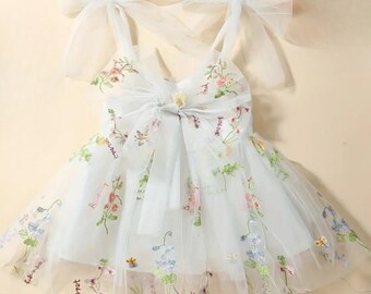 Baby Toddler Girl Lace Tutu Dress, Birthday Party Baptism Christening Cute Backless Dress White Floral emroidery straps cake smash multi lay