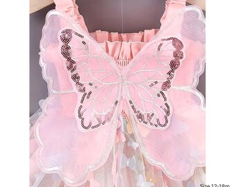 Magical Mesh Princess Dress with Butterfly Wings - Perfect for Baby Girl Parties Handmade Boho Dress Baby photoshoot first birthday