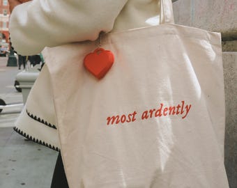 Most Ardently embroidered tote bag, Pride & Prejudice embroidered tote bag, embroidered tote bag, Pride and Prejudice merch, book gift ideas