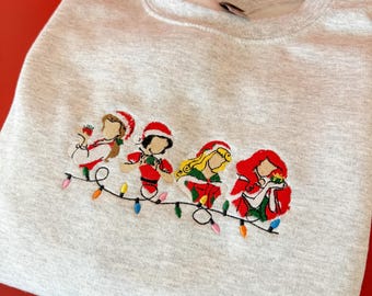 Princess Christmas Embroidered Sweatshirt, Princess Sweater, Disney Princess Sweatshirt, Cozy Christmas sweatshirt embroidered