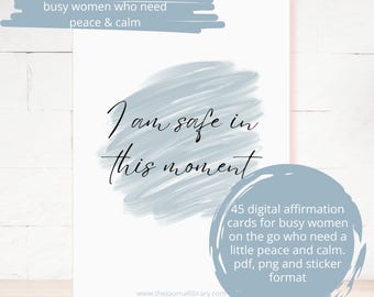 Peace and calm Instant Download Inspiring Cards bundle for busy women self care affirmations pdf png Anxiety affirmation cards stickers