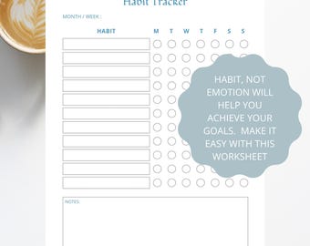 Habit tracker A4 printable and emotions log for work productivity daily digital work week printable self improvement personal development