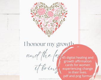 Instant Download Cards in png pdf stickers for healing and growth Inspiring Digital Affirmation Card Pack Printable wellness and positivity